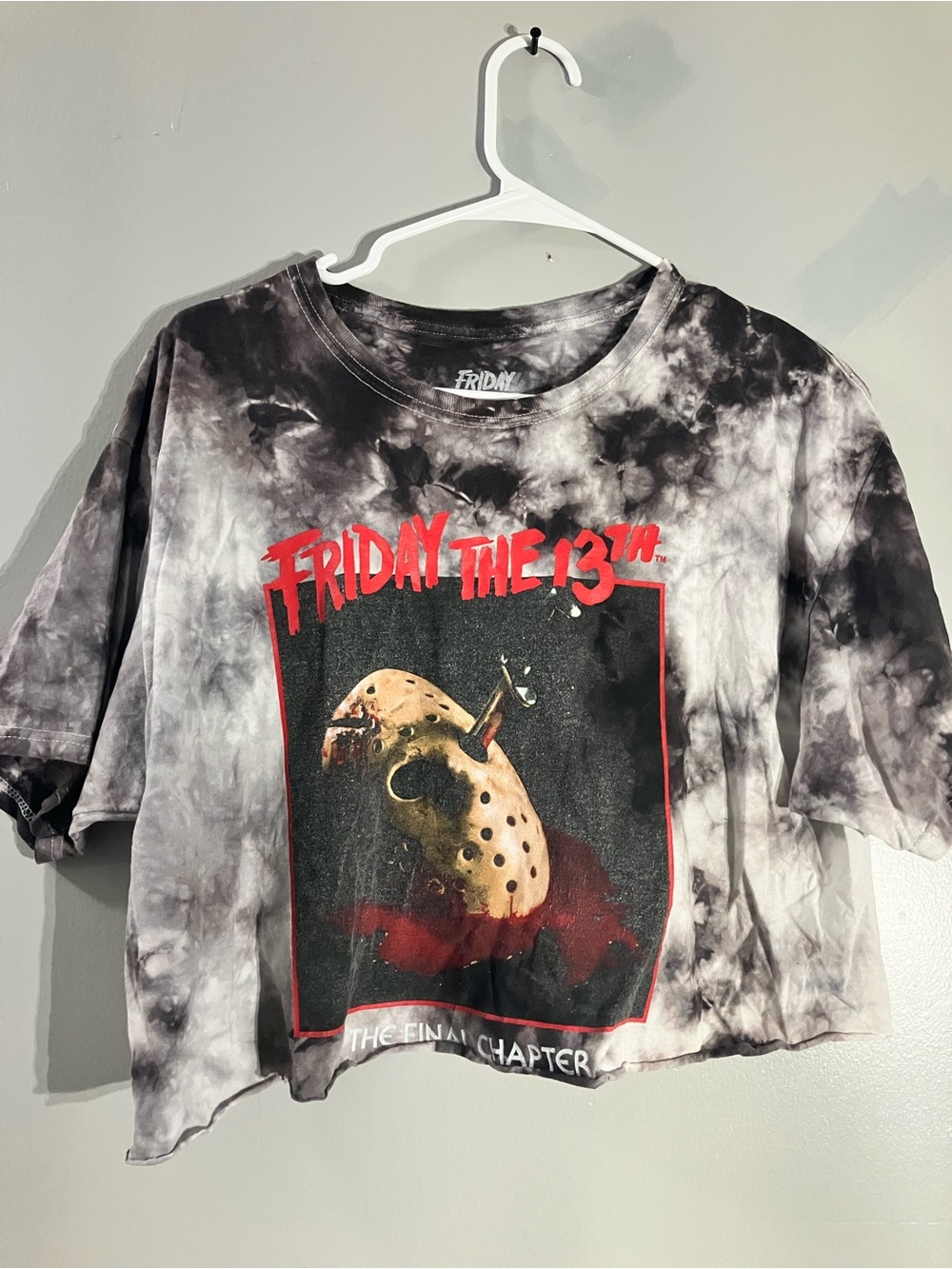 Friday the 13th Tie-Dye Crop Tee in Black and Gray